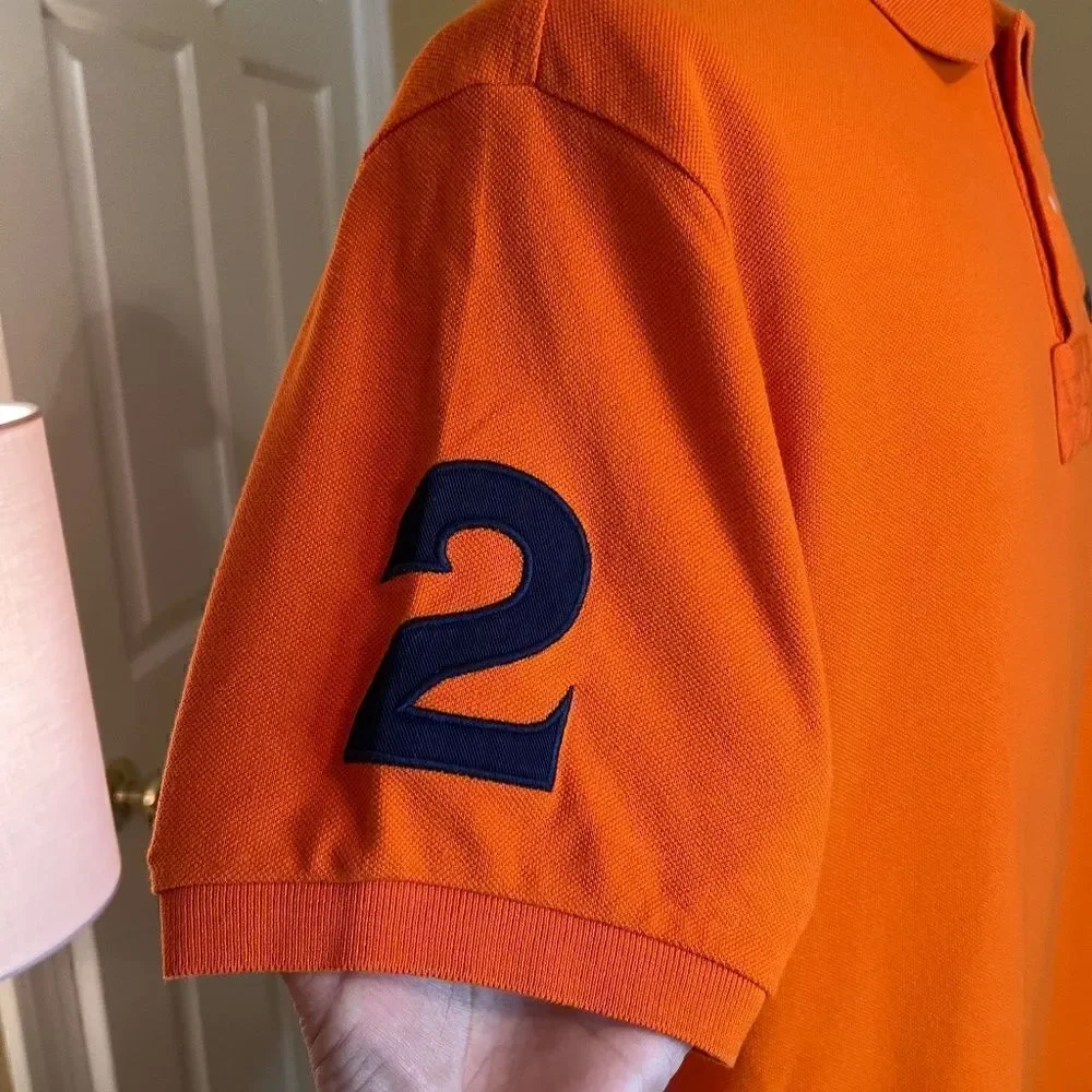 EEUC Men's Polo by Ralph Lauren Orange Double Pony Polo Shirt Custom Fit XL